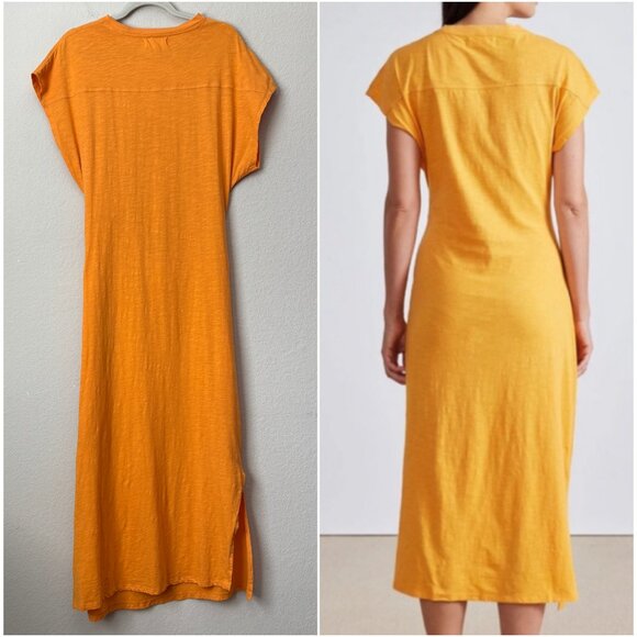 Apiece Apart Organic Cotton Vanina Cinched Tie Waist Midi Dress in Creamsicle - Picture 11 of 11